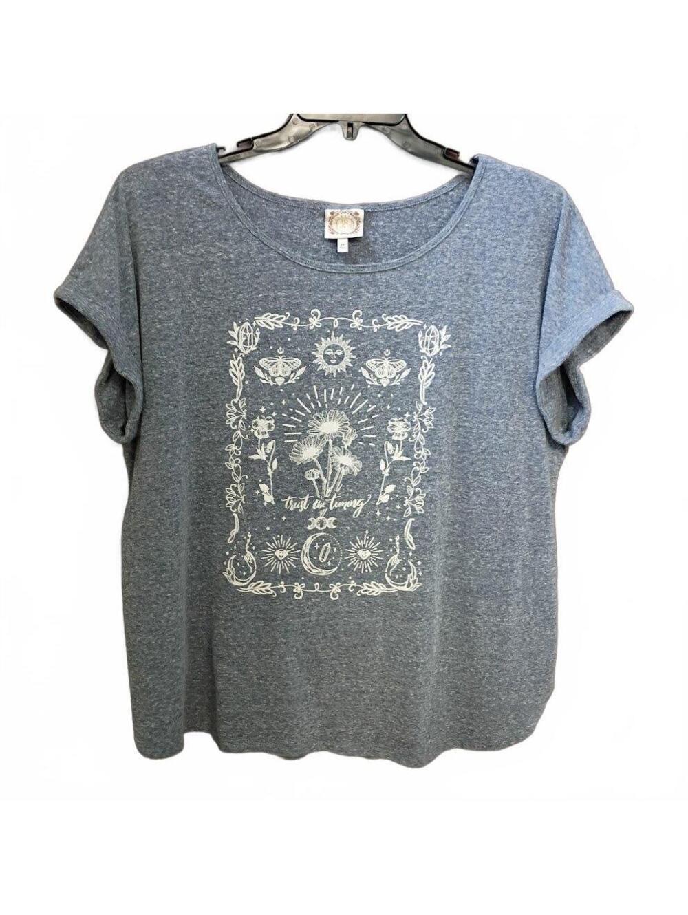 Truself Women's Blue Graphic Short Sleeve T-Shirt Plus Size 2X